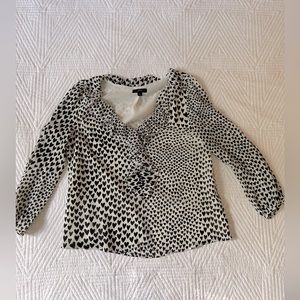 JCrew blouse, covered in a heart pattern, size small. Button detail at sleeve.